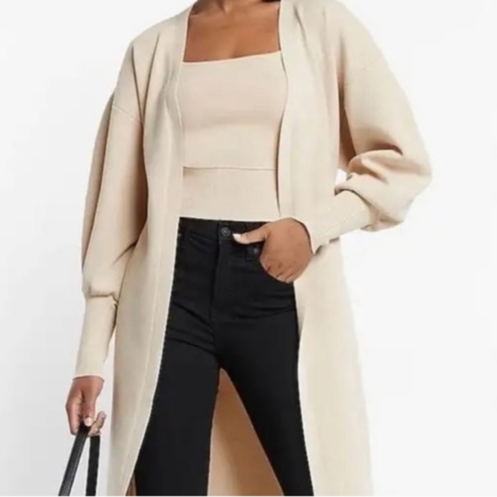 NWT Express Cream Belted Cardigan XS - Picture 2 of 9